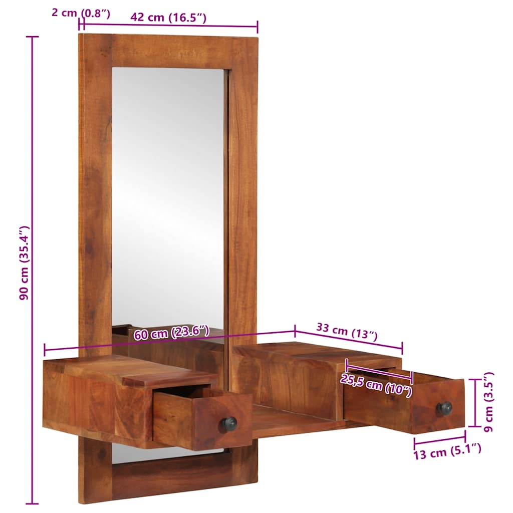 Wandspiegel Mit Schubladen 60X33X90 Cm Massivholz Akazie